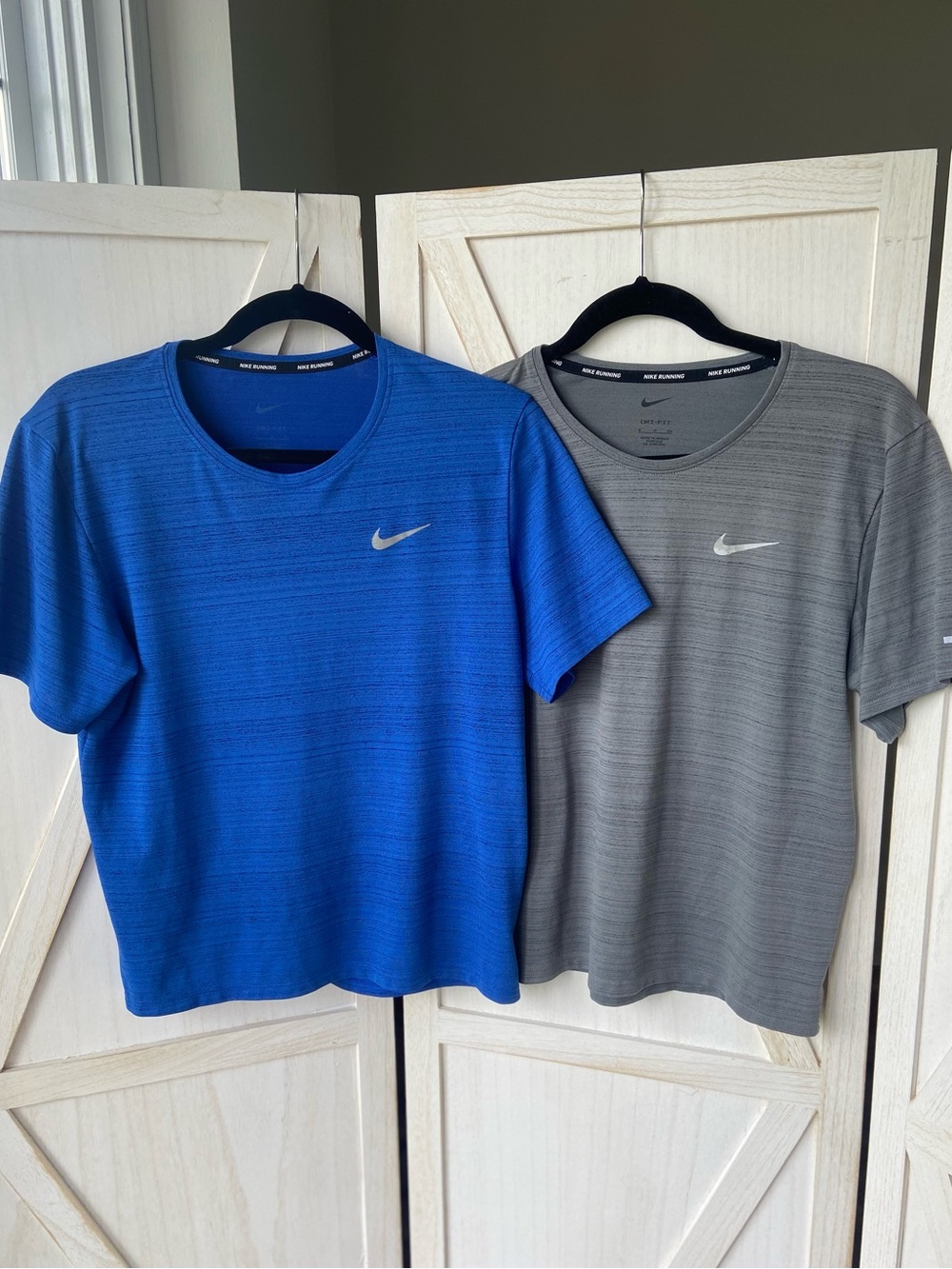 Nike Men’s Dri Fit Running Shirts 2 Pieces, Blue & Gray, Size S, Short Sleeve
